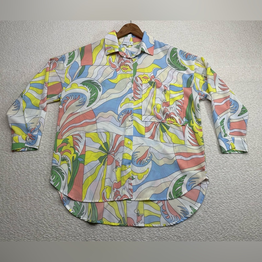 ACOA Women’s Lightweight Multi Color Button Down Shirt Size Small